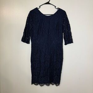 Sharagano Midnight Blue Lace Evening Dress